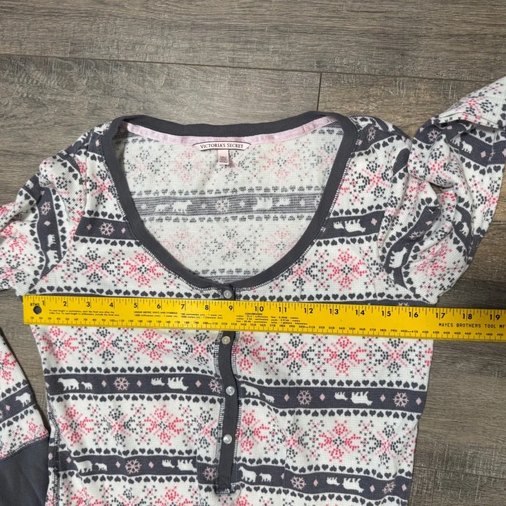 Victoria's Secret Pajama Set Thermal Fair Isle Polar Bear Snowflake Print Medium - Picture 6 of 8